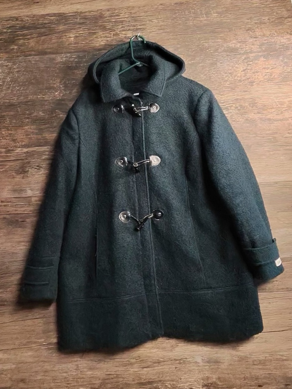 Calvin Klein Dark Green Hooded Toggle Pea Coat